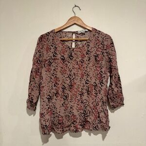 Amour Vert Womens Silk Print Pink Blouse Peplum Style Size: Small